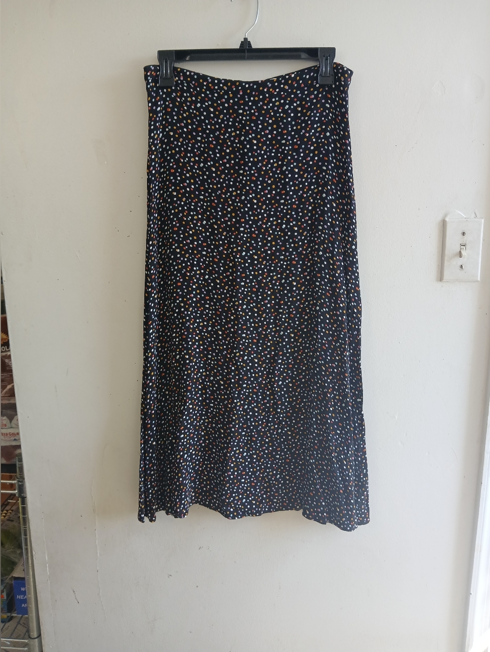 Reformation Black Maxi Skirt with Multicolor Dot Print